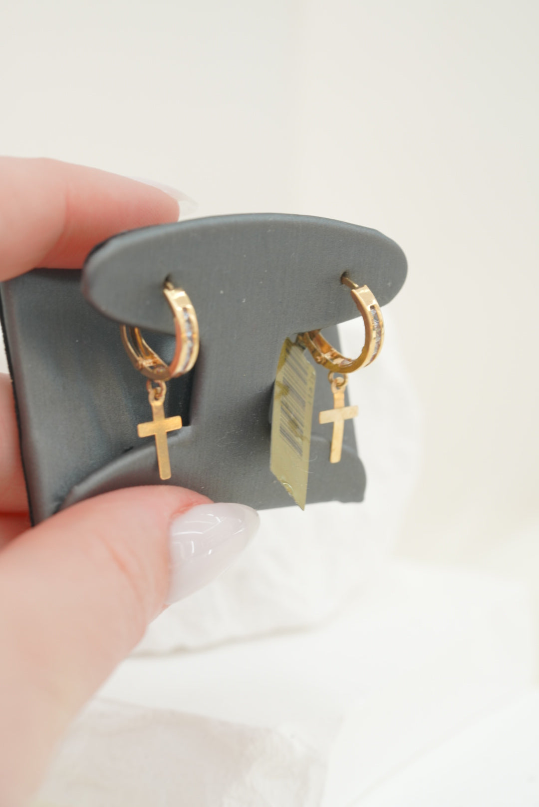14k Hoops - Crystal & Cross