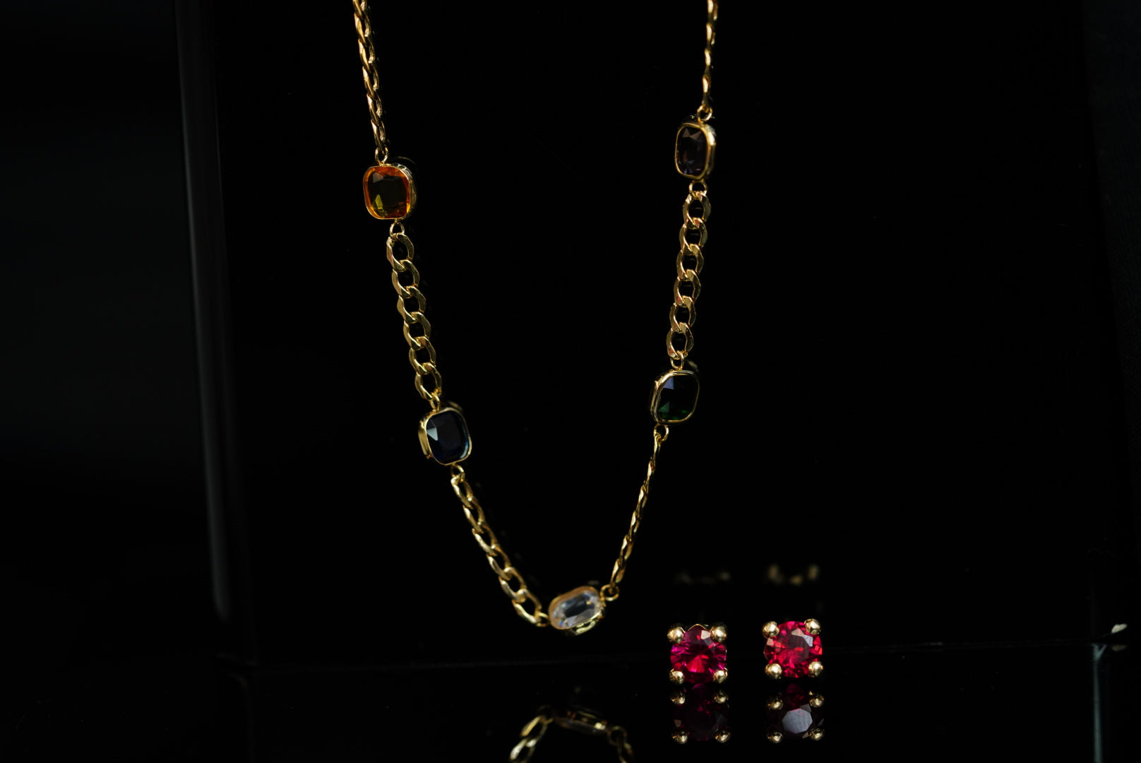 14k Color Stones Necklace & Earring