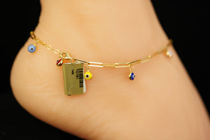 14k Eyes Paperclip Anklet