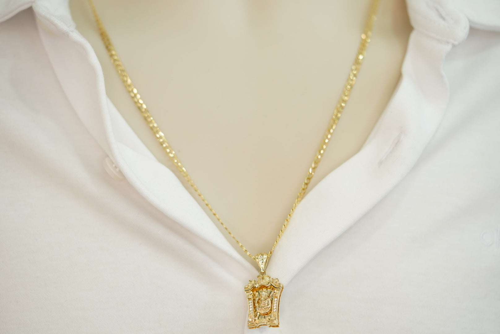 10k Set or Single Diamond Cut Chain and Virgin Pendant Solid