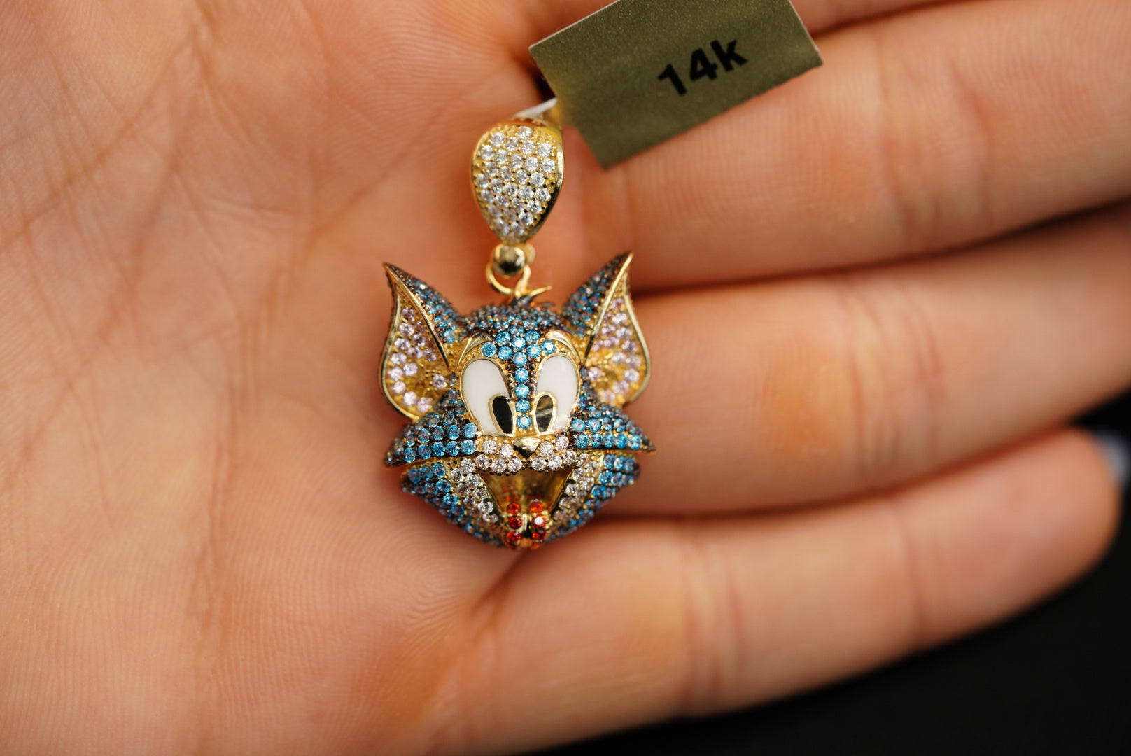 14k Crystal Cat Pendant