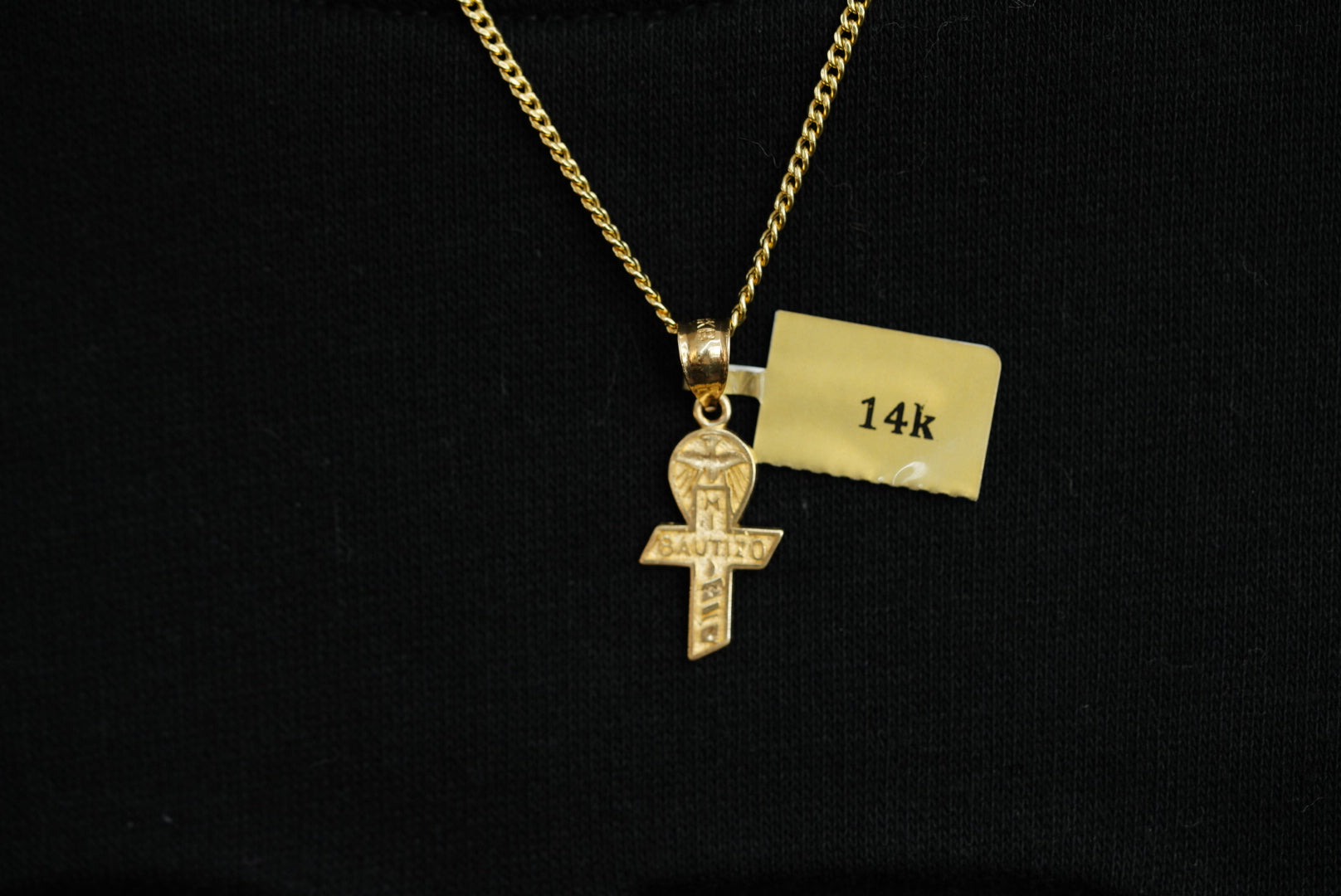 14k Bautizo Pendant with Cuban Link Chain