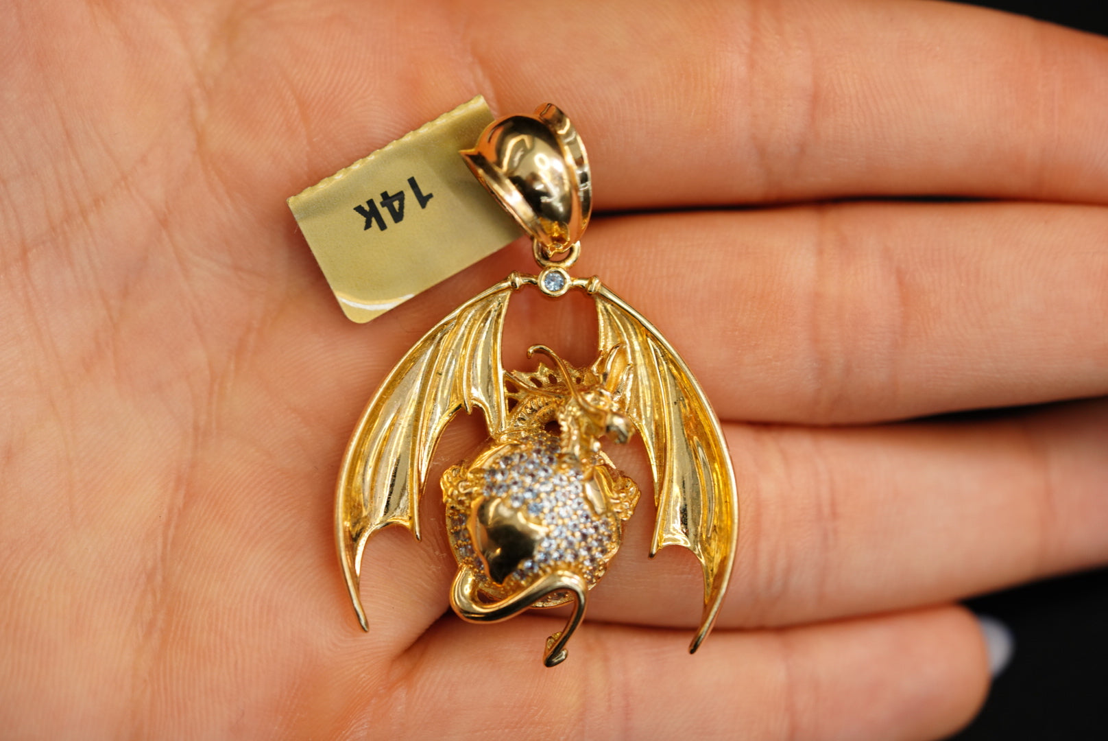 14k Dragon with Crystals Pedant