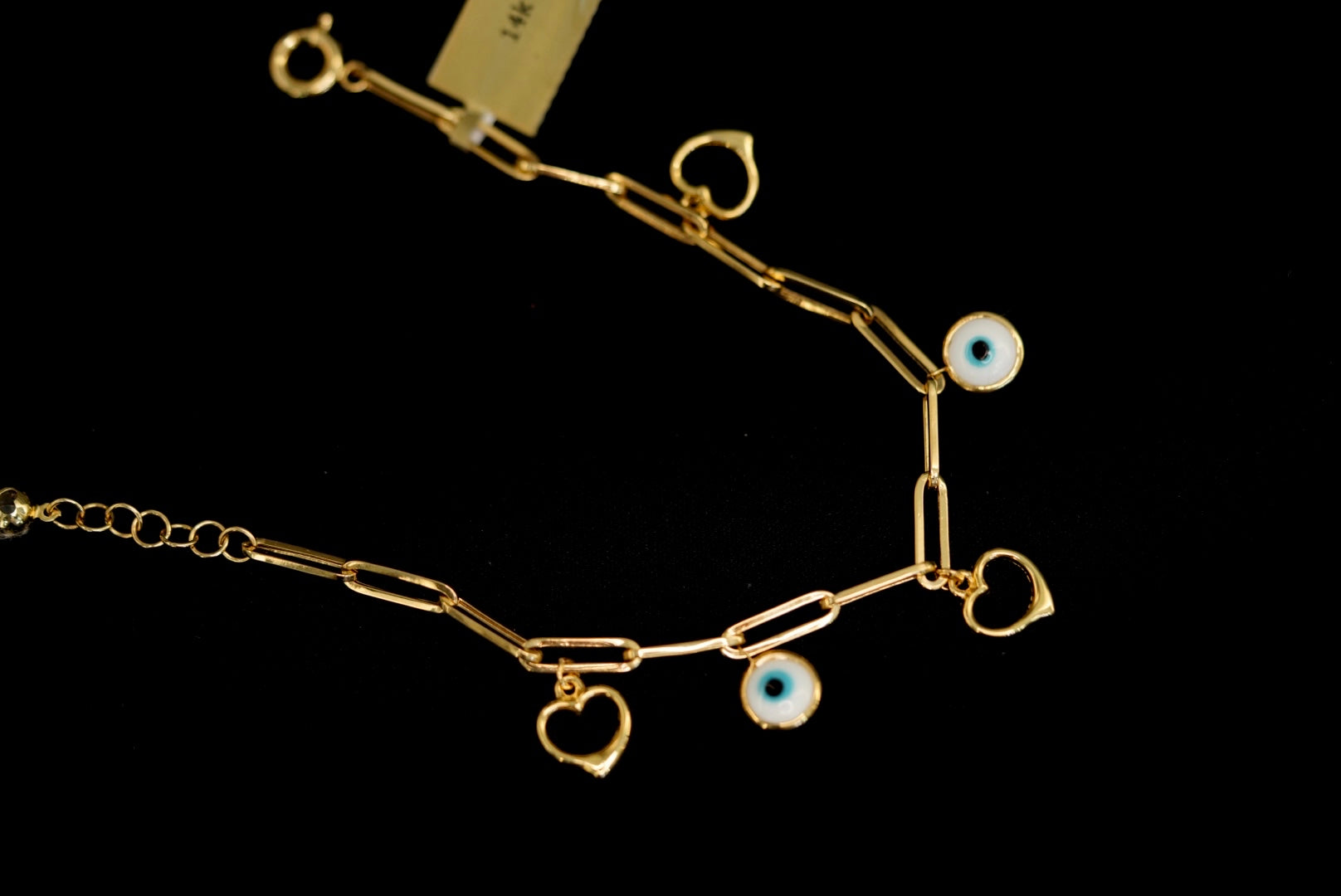 14k  Heart and Blue Eye pendants in Clip Bracelet