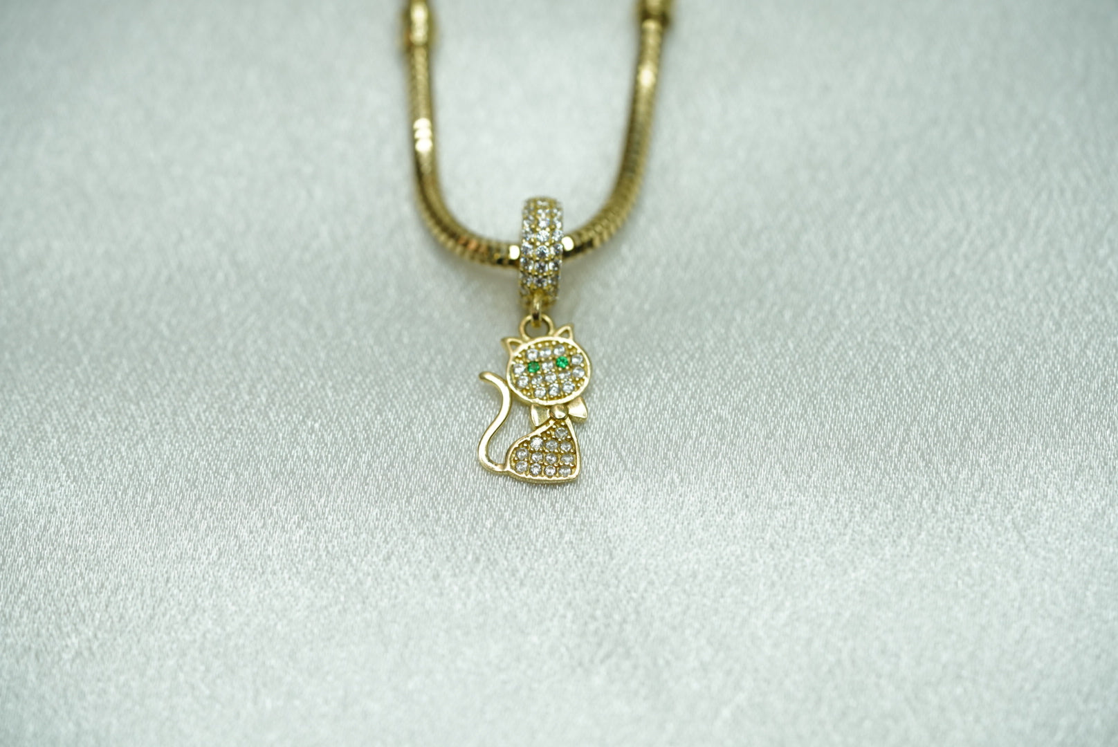 14k Crystals Cat Charm