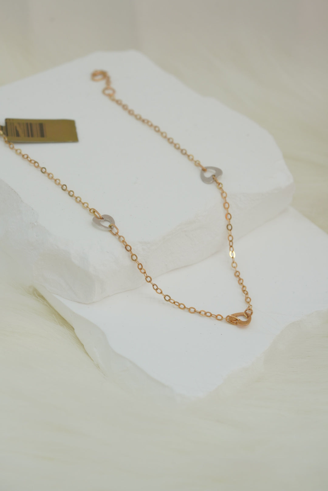14k Anklet - White & Yellow Hearts