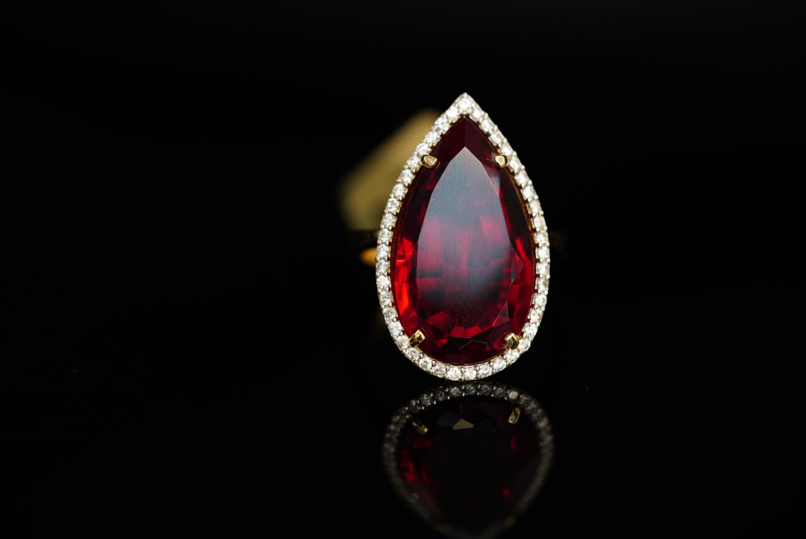 14k Red Drop Crystal Ring