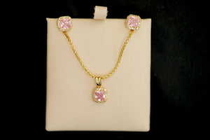 14k Set or Single Square Light Pink Earring, Chain and Pendant