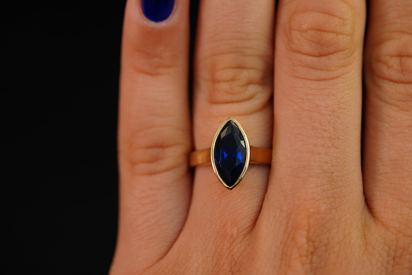 14k Blue Crystal Oval Ring