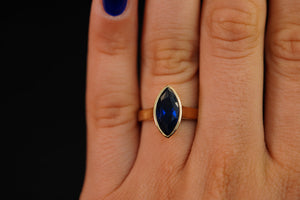 14k Blue Crystal Oval Ring