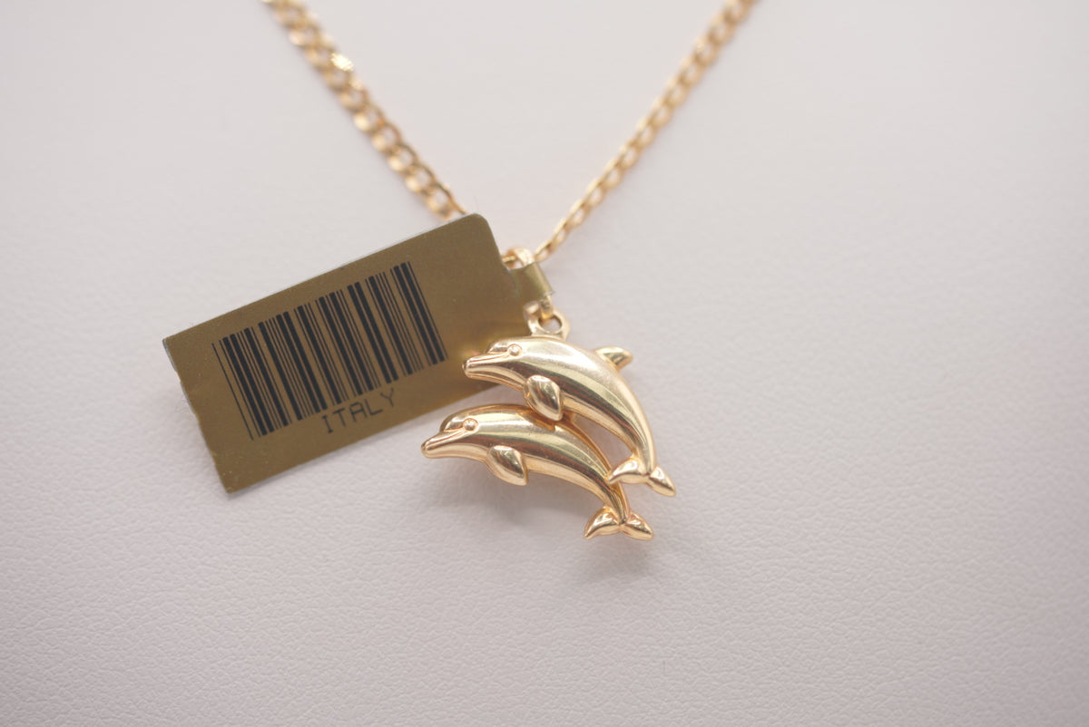 14k D Cut Chain with Pendant - Dolphin Love