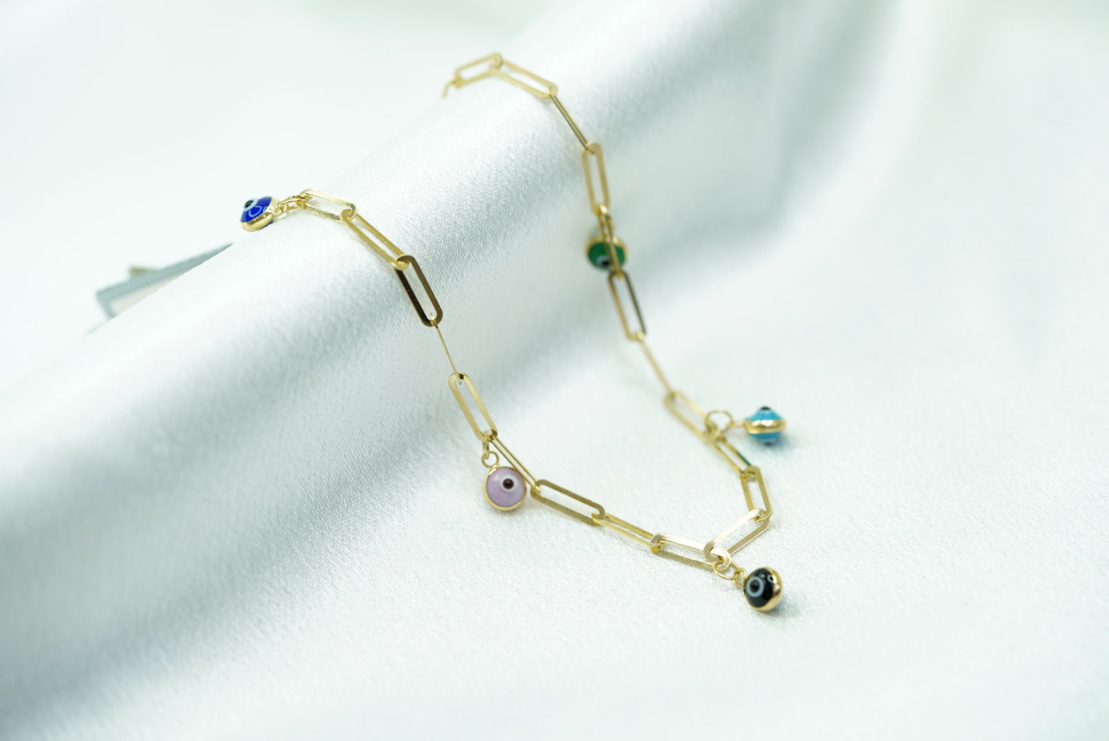 14k Eyes Paperclip Anklet