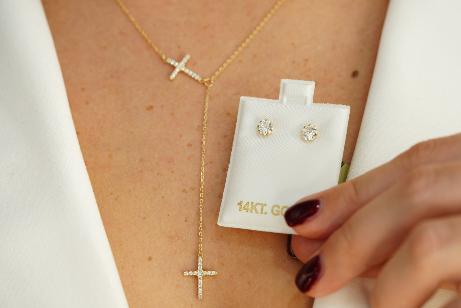 14k Cross Necklace and FREE Earring