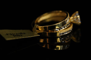 14k Shiny Two Gold Matrimony Trio Set