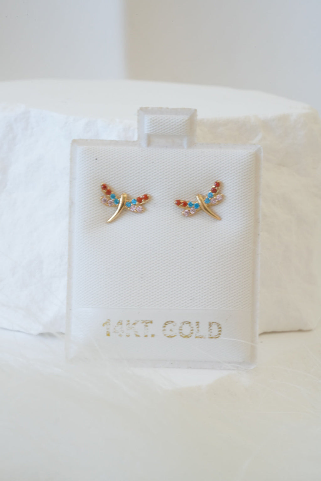 14k Earrings - Colorful Dragonfly