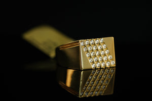 14k Square Diagonal Design with Crystals Ring