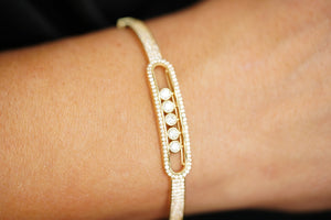 14k Moving Crystals Bangle Bracelet