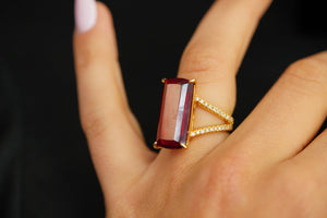 14k Synthetic Ruby & Diamond Ring