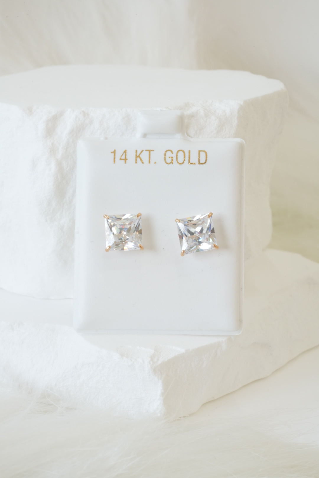 14k Baby Earrings - Square Stones