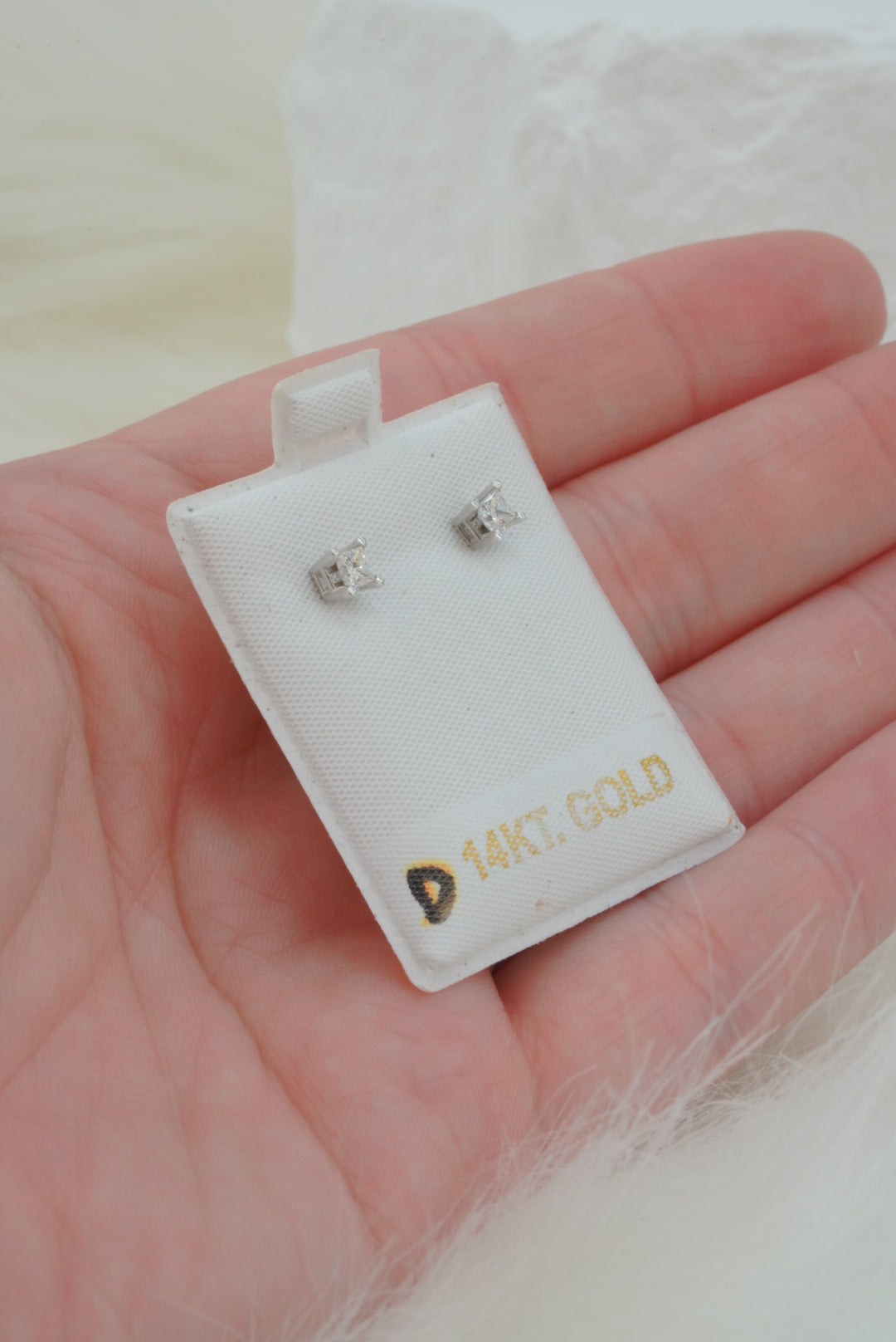 14k Earrings - Diamond White Square