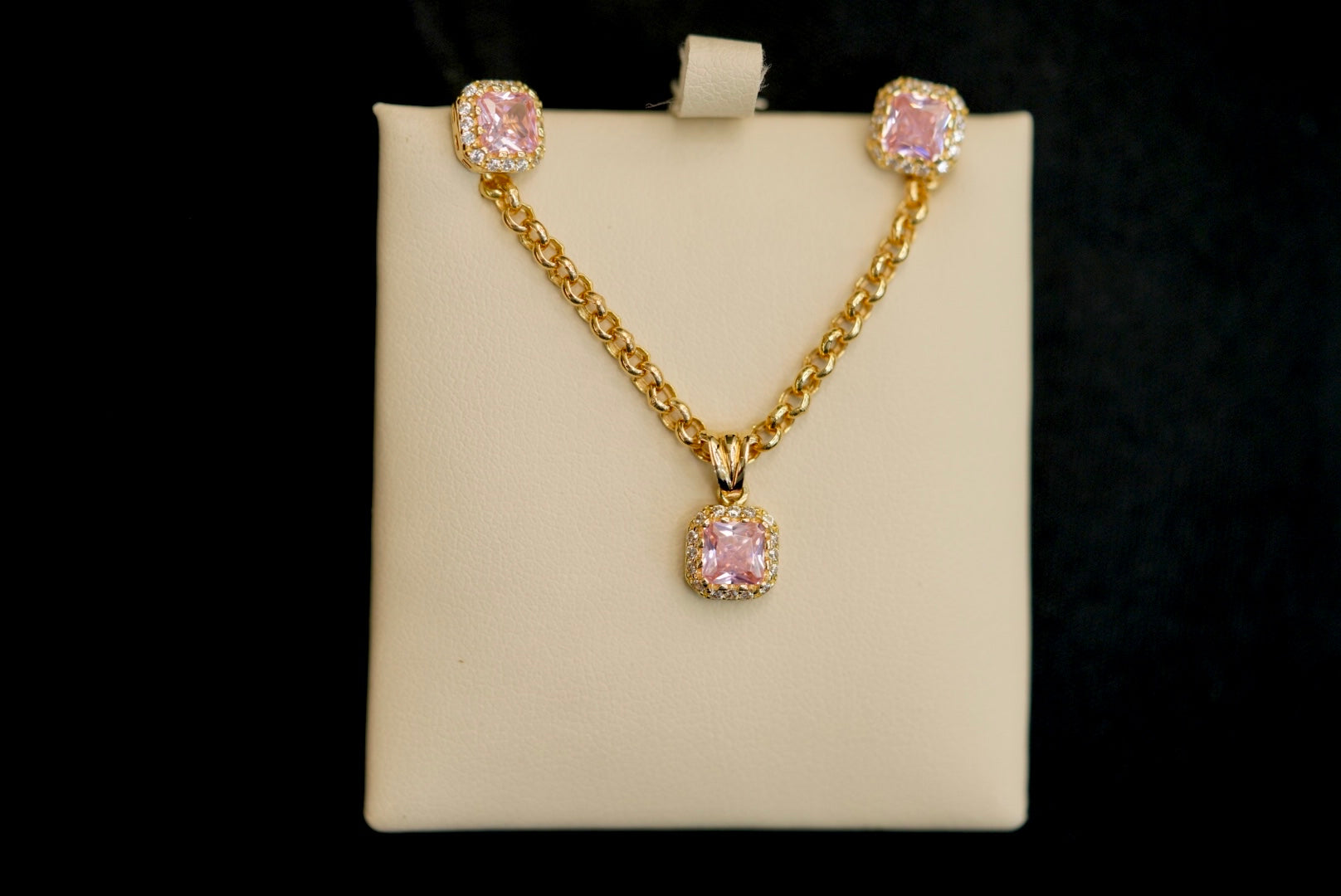 14k Set or Single Square Light Pink Earring, Chain and Pendant