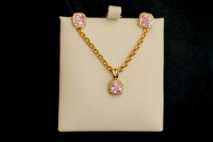 14k Set or Single Square Light Pink Earring, Chain and Pendant