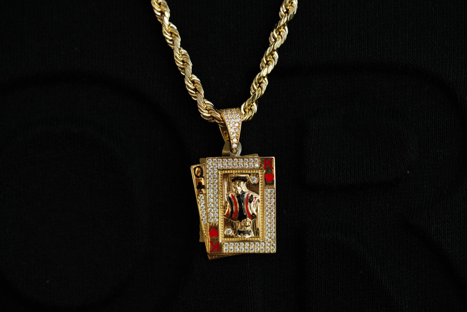 14k King Card Pendant with Rope Chain