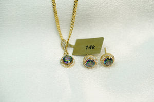 14k Tornasol Stone Necklace and FREE Earring