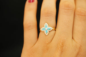 14k Blue Crystal Flower Ring