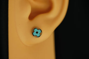 14k Blue Flower Round Earrings New