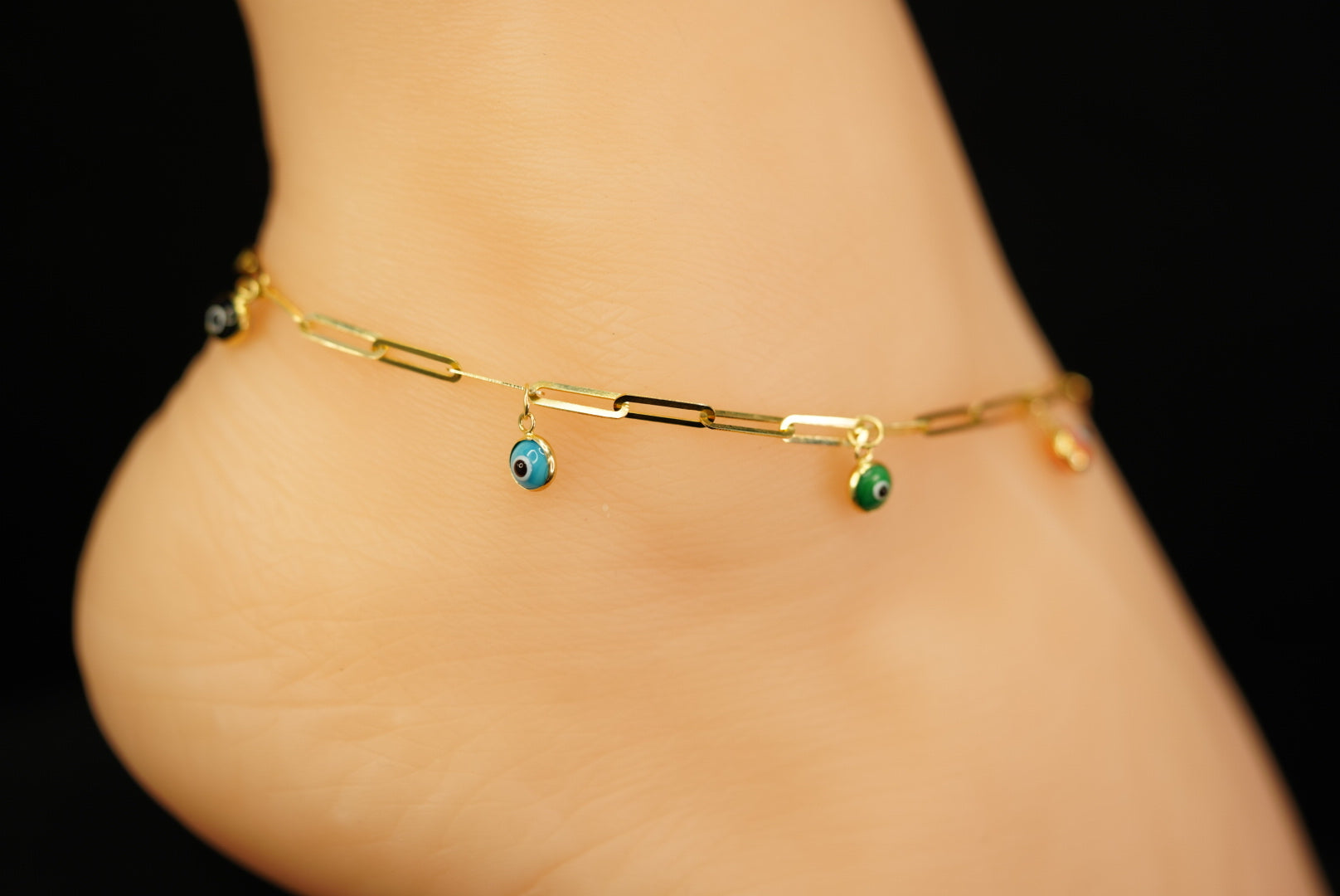 14k Eyes Paperclip Anklet