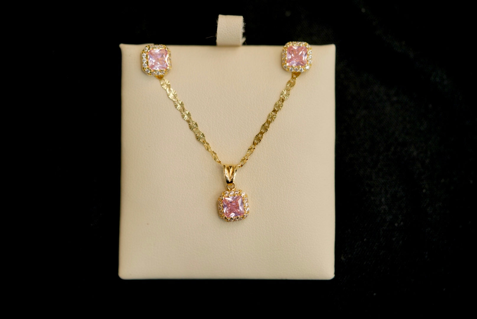 14k Set or Single Square Light Pink Earring, Chain and Pendant