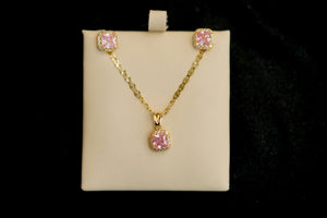 14k Set or Single Square Light Pink Earring, Chain and Pendant