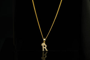 14k Initial Crystal Crown Pendant