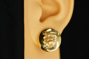 14k Round Lion Clip Earrings