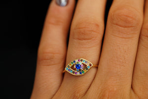 14k Crystal Colors Eye Ring New