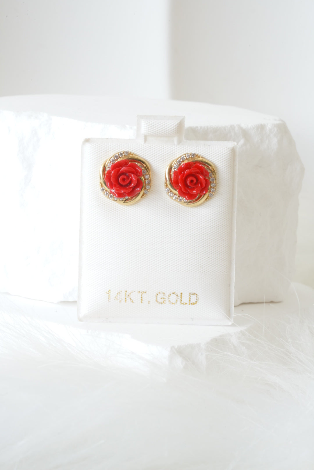 14k Earrings - Red Flowers