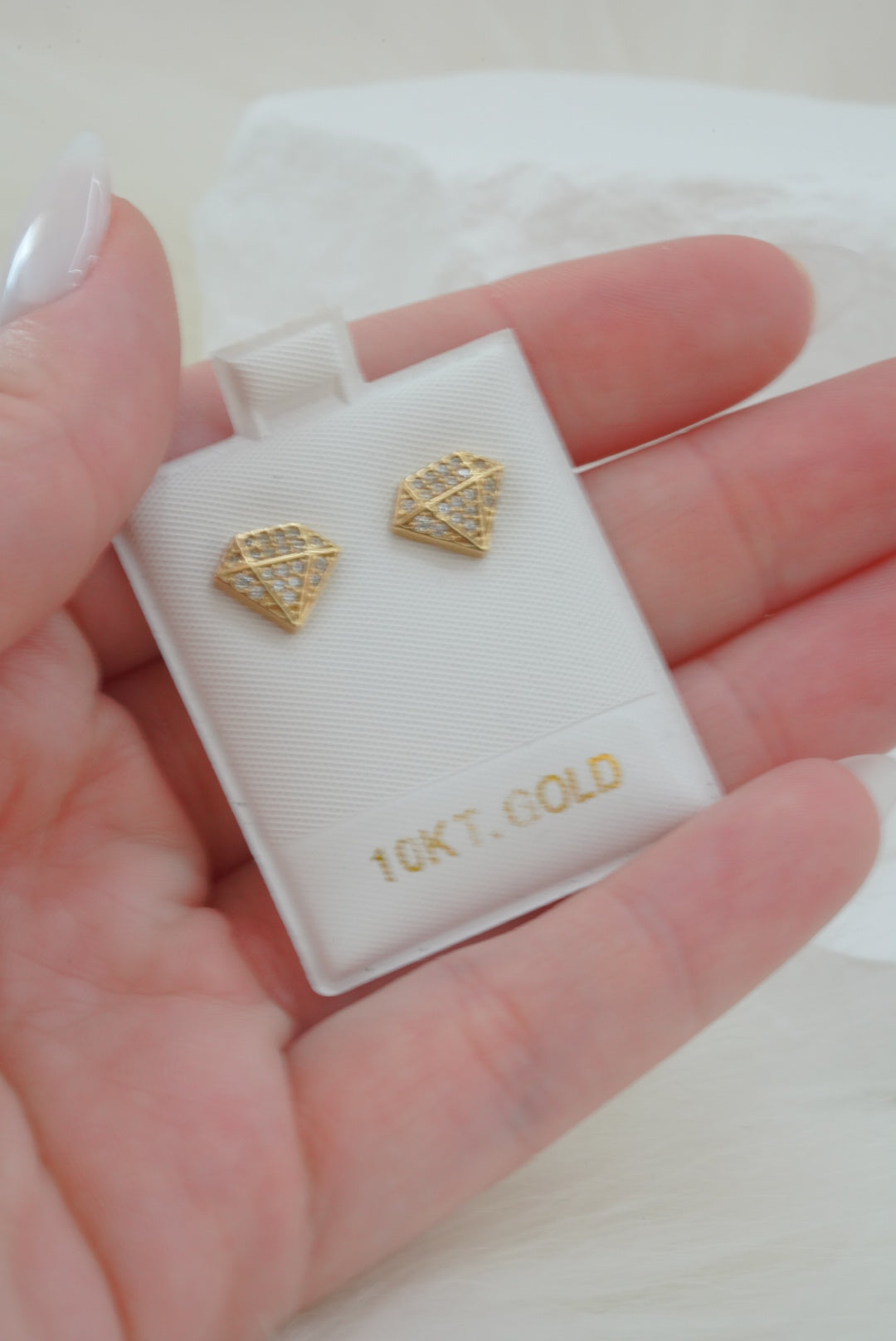10k Earrings - Crystal Diamond Shape