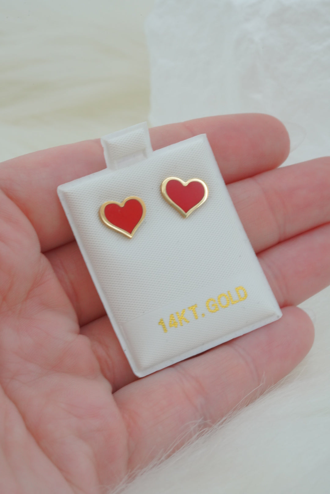 14k Earrings - Red Hearts