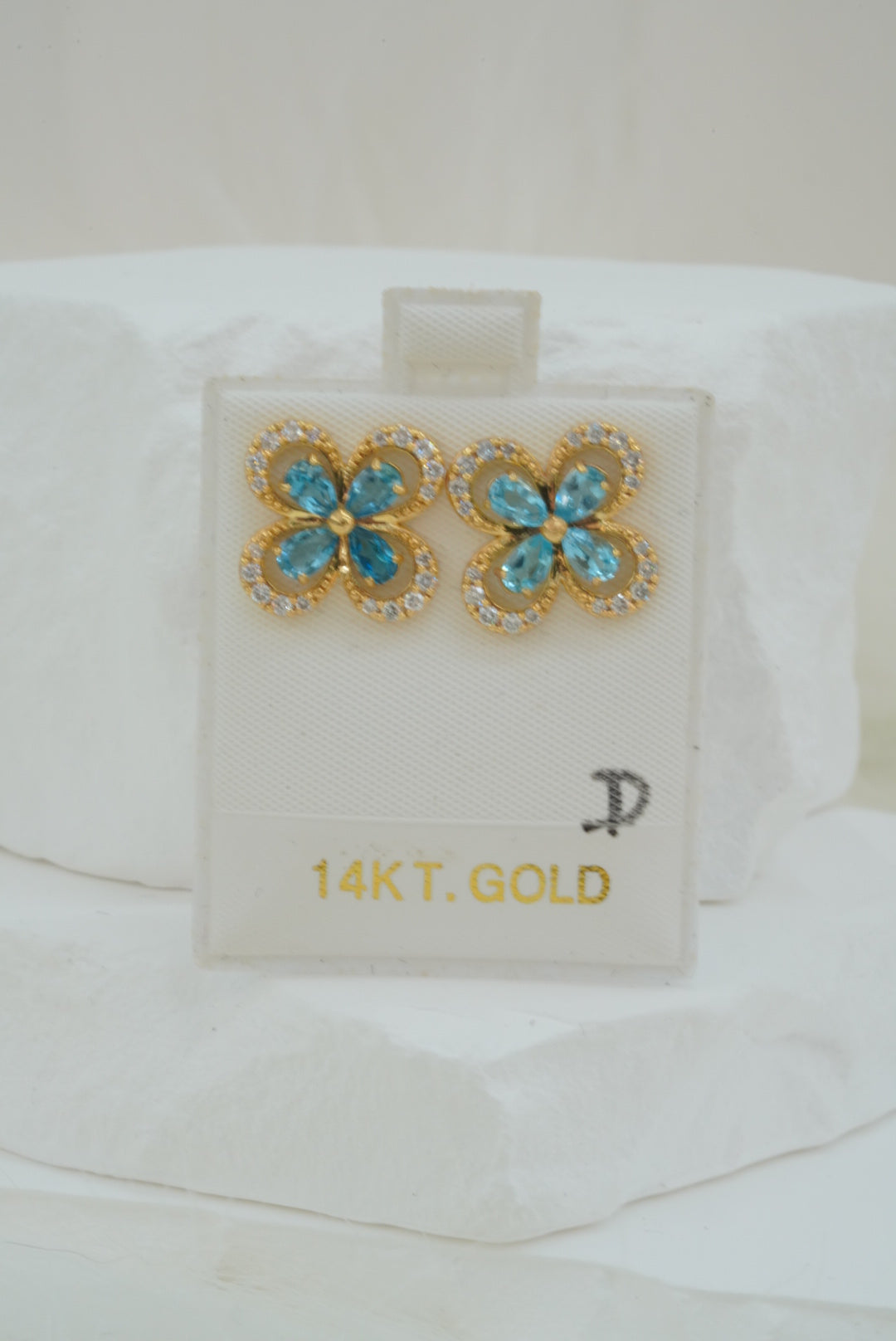 14k Earrings - Diamond Flower