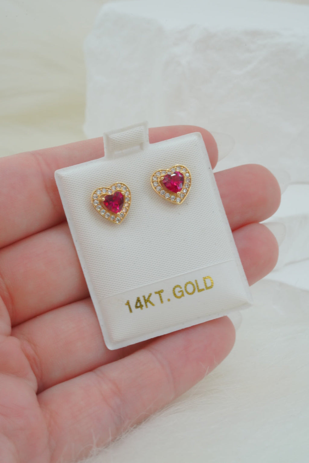14k Earrings - Crystal Hearts