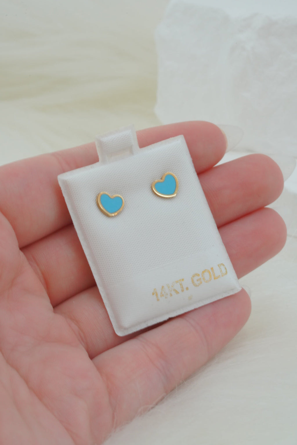 14k Earrings - Blue Hearts