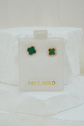 14k Earrings - Green Flowers