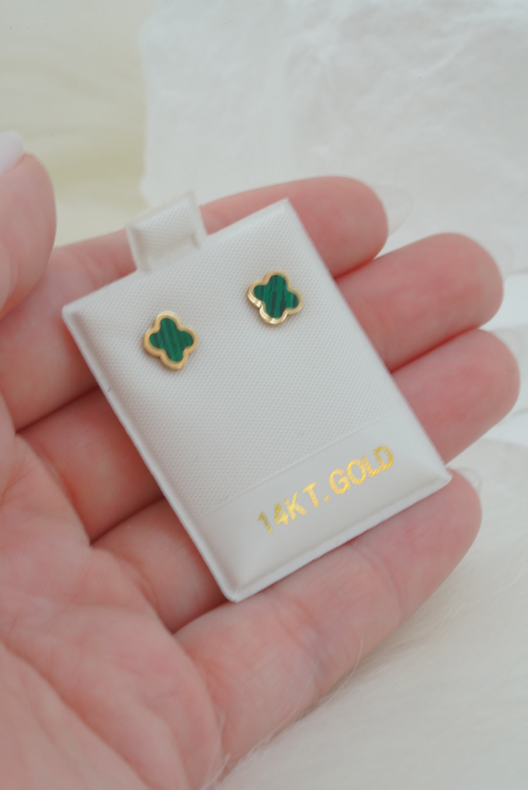 14k Earrings - Green Flowers