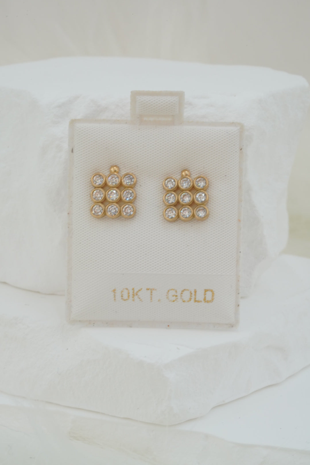 10k Earrings - Triple Row Squares
