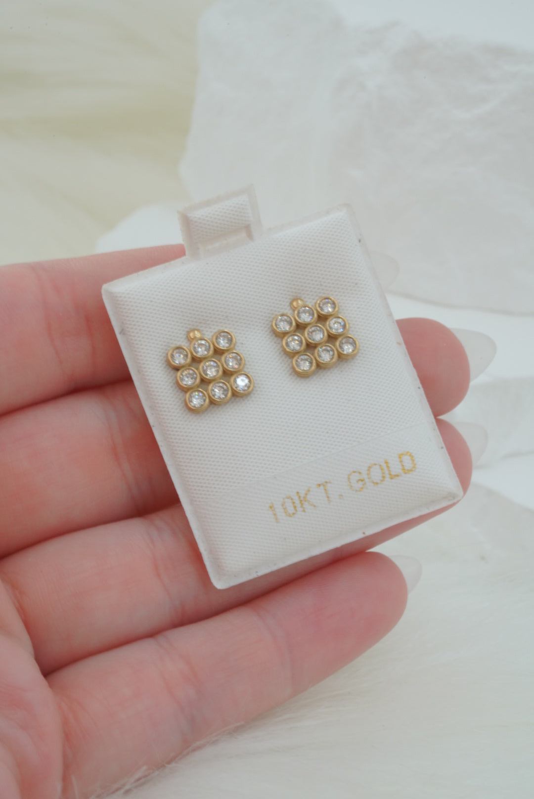 10k Earrings - Triple Row Squares