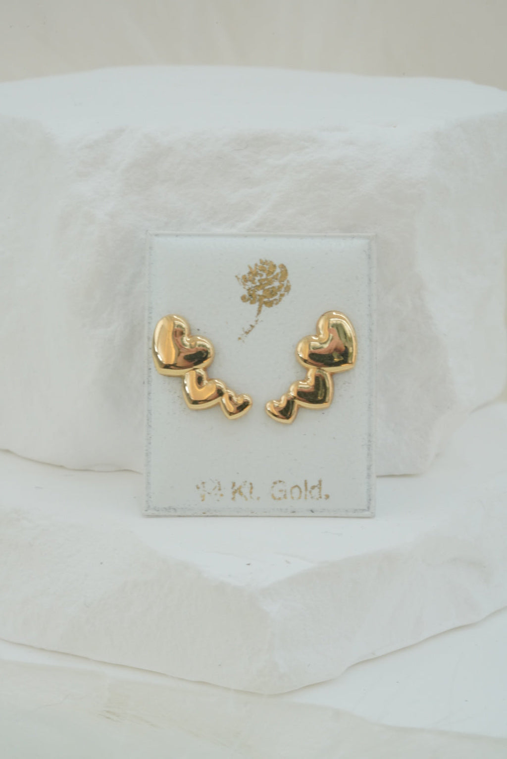 14k Baby Earrings - Heart Rows