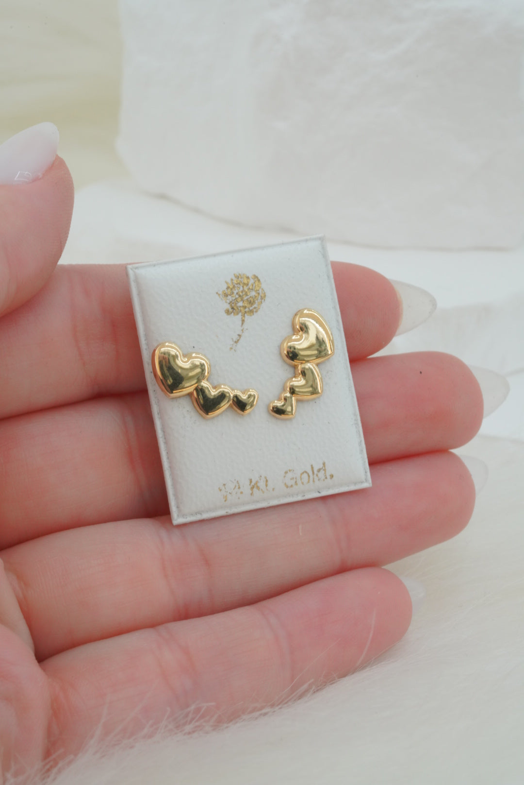 14k Baby Earrings - Heart Rows