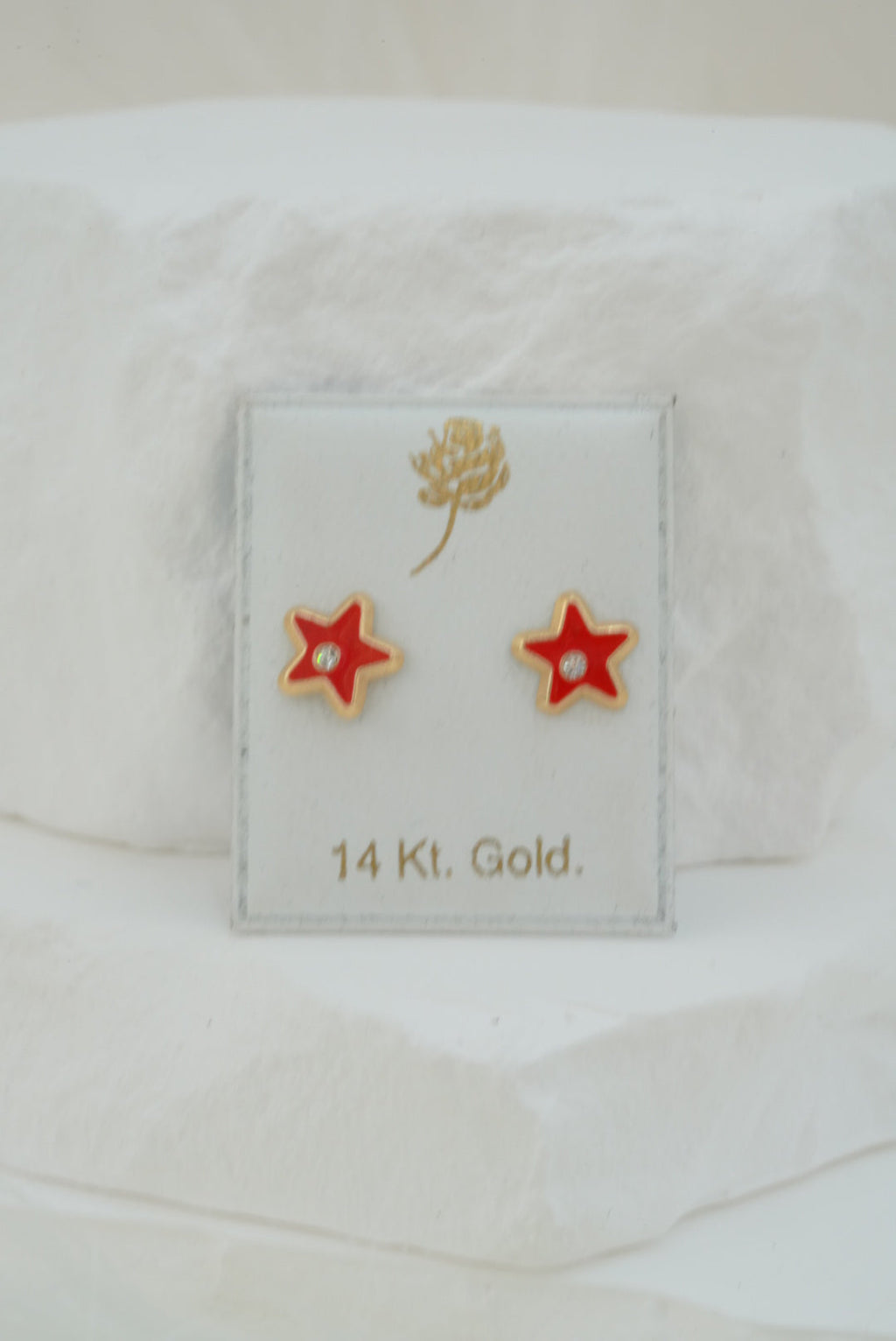 14k Baby Earrings - Red Star