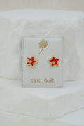 14k Baby Earrings - Red Star